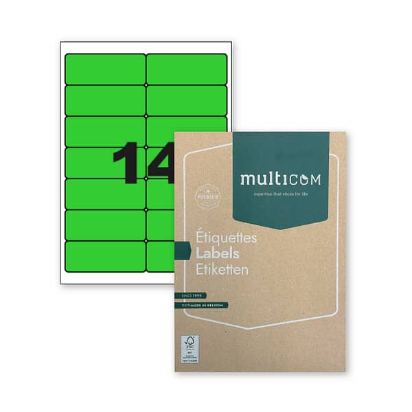 Etiquettes adhésives de couleur sur A4  (PCL14 VERT - 99.1 x 38.1 mm - 14 par feuille)