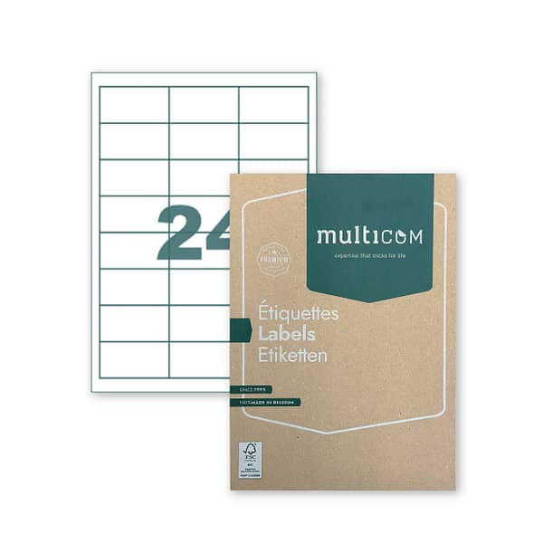 Etiquettes blanches - adhésives et permanentes sur A4  (CL24AE - 64.6 x 33.8 mm - 24 par feuille, Droits)