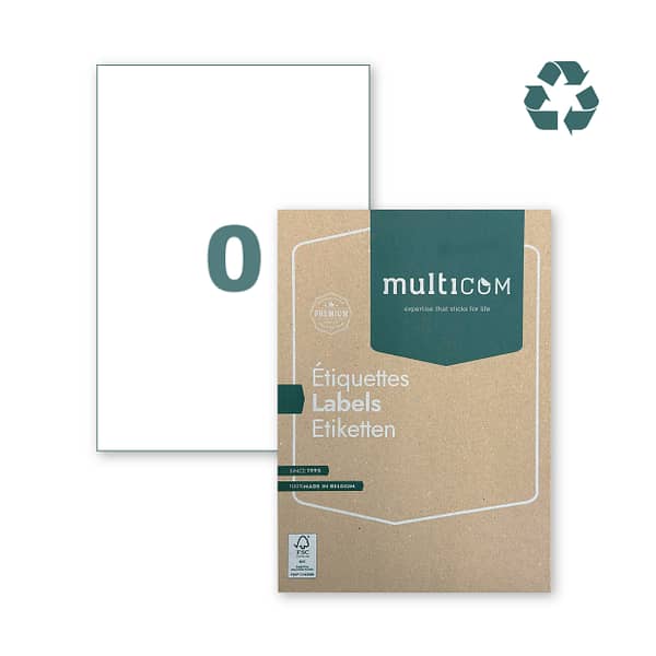 Etiquettes blanches Recyclées - adhésives et permanentes sur A4  (CL0SE - 210 x 297 mm - 1 par feuille, Droits)