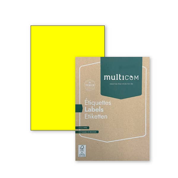 Etiquettes adhésives de couleur sur A4  (CL0SE JAUNE - 210 x 297 mm - 1 par feuille, Droits)